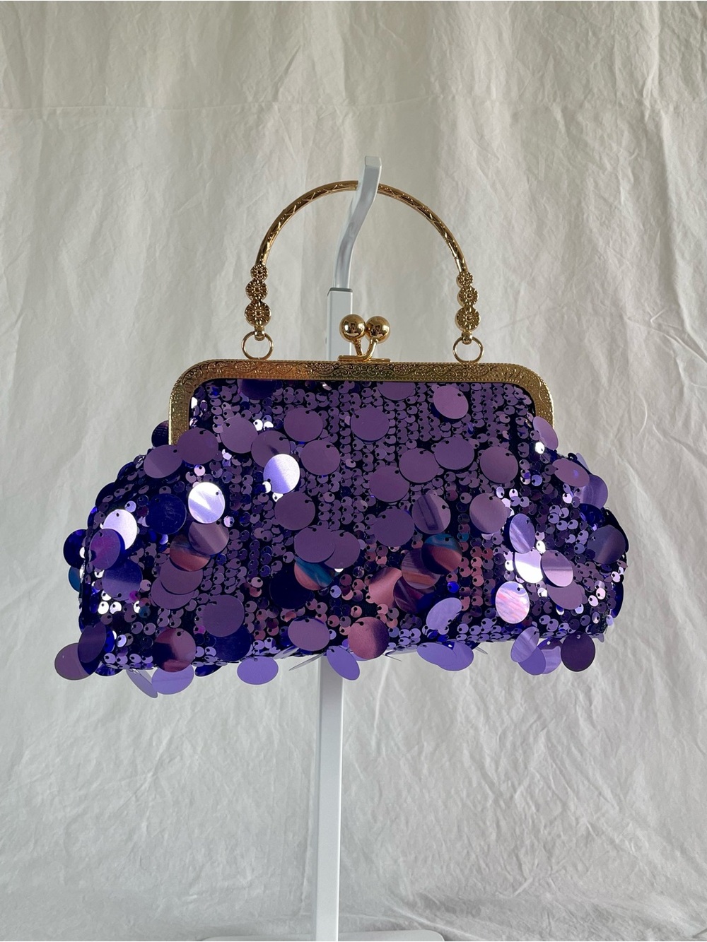 Purple Sequin Top-Handle Evening Bag